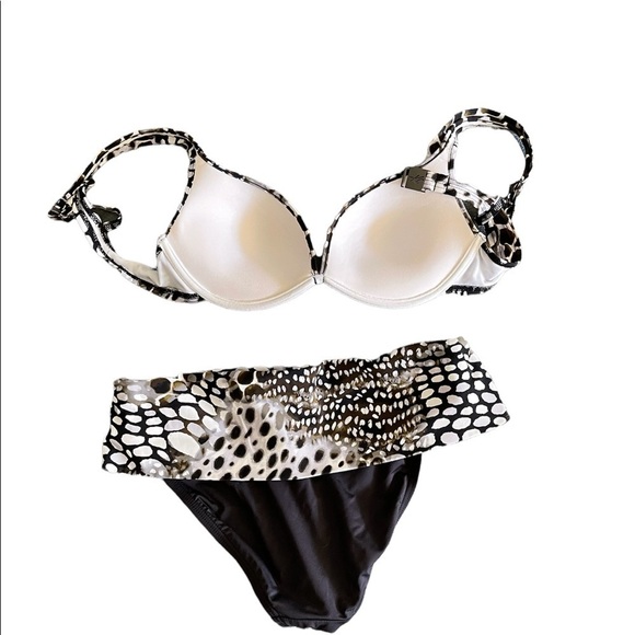 Kenneth Cole Black Shimmer Day Glow Push-up Bikini Sexy Modest Size Small - Picture 3 of 10